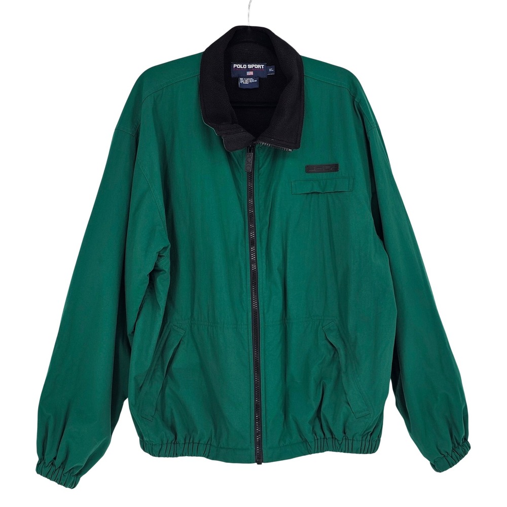 Vintage 90s Polo Sport Windbreaker Jacket XL Green Full Zip Fleece Lined Outdoor